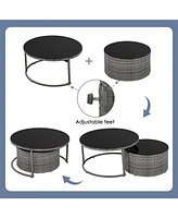 9-Pieces Outdoor Half-moon Patio Sofa Set, Round Sofa Set, Modern Style Sofa, Gray Wicker
