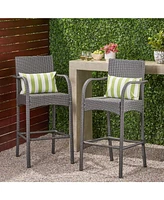Cascada Outdoor Wicker Barstool Chairs: Set of 2 (Gray/Multi-Brown)