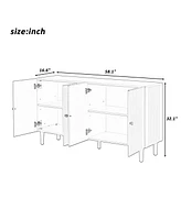 Elegant Four-Door Sideboard with Wavy Doors, Cylindrical Legs & Metal Handles