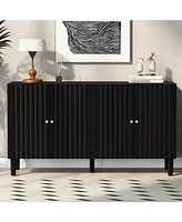 Elegant Four-Door Sideboard with Wavy Doors, Cylindrical Legs & Metal Handles