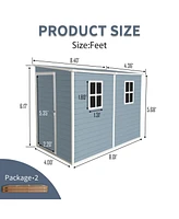 4x8ft Outdoor Storage Shed with Floor Resin shed with Two-Window, Waterproof, Lockable Doors for Patio,Yard,Lawn ---Gray