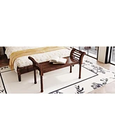 Elegant Retro Style Bench with Turned Legs, Bed End Bench for Bedroom or Living Room Decor, Walnut