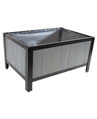 Steel-Framed Acacia Wood Rectangular Planter Box - 15.5" H Wooden Raised Garden Bed with Removable Bag Gray