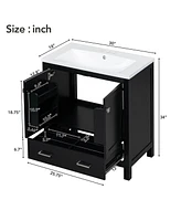30" Black Single Sink Bathroom Vanity with Multifunctional Storage