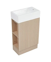 18.6" Bathroom Vanity with Sink, Bathroom Vanity Cabinet with Two-tier Shelf, Left or Right Orientation, Natural