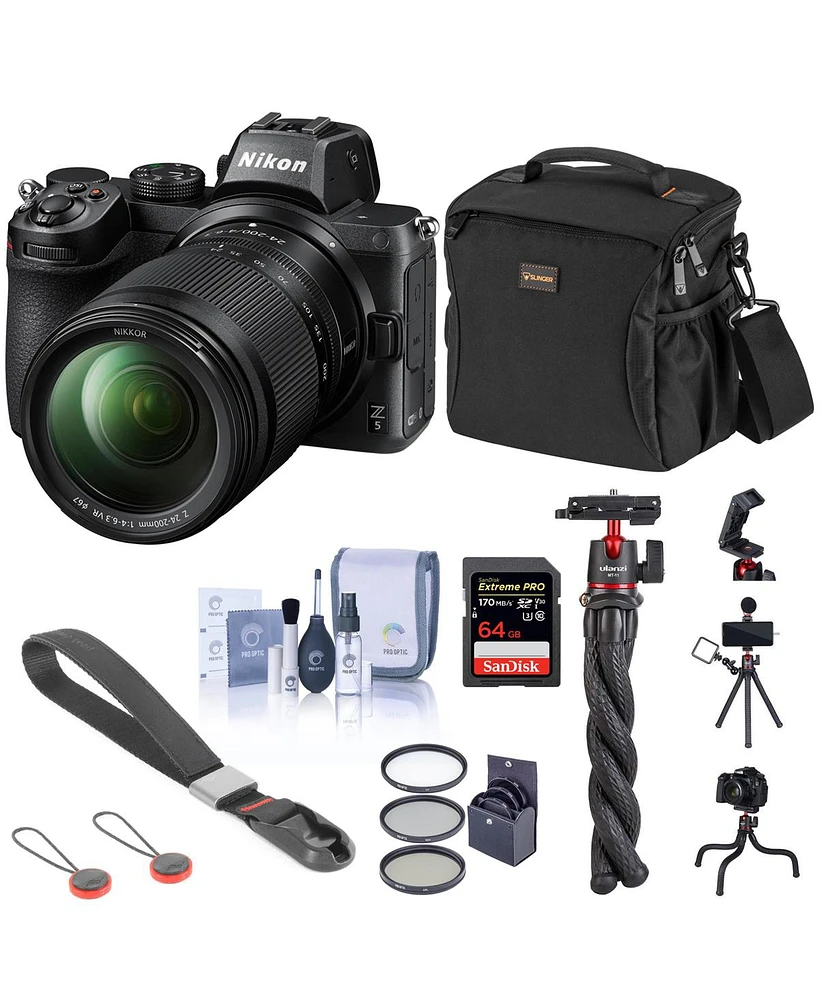 Nikon Z5 Full Frame Mirrorless Camera with 24-200mm Zoom Lens, Basic Bundle with 64GB Sd Card, Bag, Flexible Tripod, Wrist Strap and Accessories