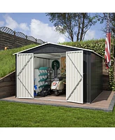 10x10 Ft Outdoor Metal Storage Shed with Lockable Doors and Frame