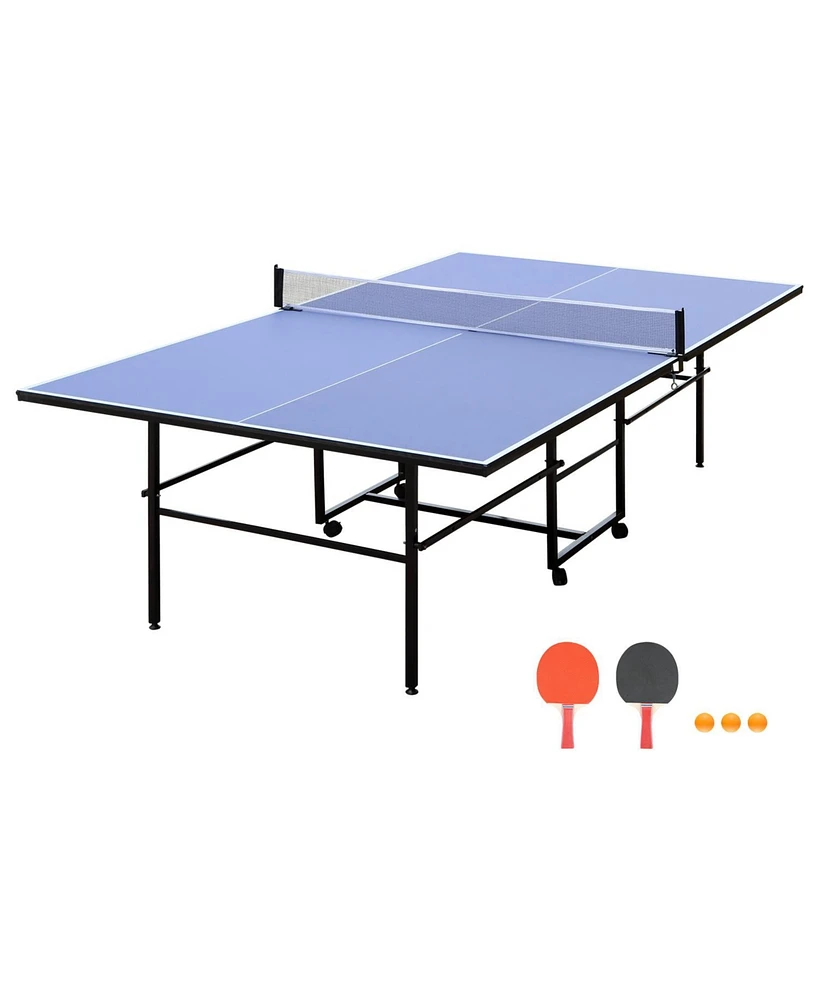 9ft Foldable Table Tennis Table Set with Net, Paddles, and Balls