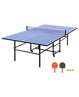 9ft Foldable Table Tennis Table Set with Net, Paddles, and Balls