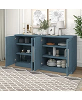 Antique Blue Sideboard with Adjustable Shelves and Silver Handles