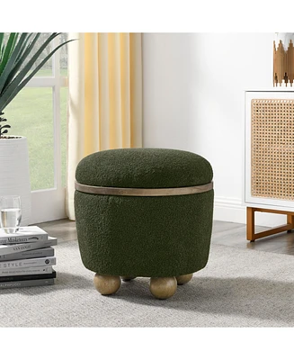 Round Storage Stool with Cushion, Dark Green