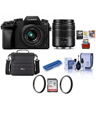Panasonic Lumix Dmc-G7 Mirrorless Camera with Lumix G Vario 14-42mm and 45-150mm Lenses Lens, Black