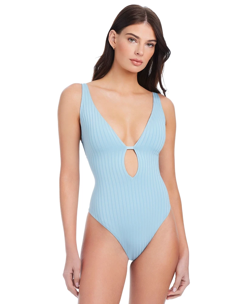 Sanctuary Women's Refresh Rib Plunging Lace Back Mio One-Piece Swimsuit
