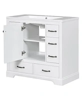 36" Bathroom Vanity with Sink Combo, Six Drawers, Multi-Functional Drawer Divider, Adjustable Shelf, White
