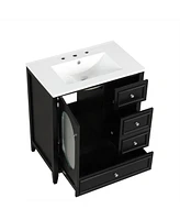 30" Bathroom Vanity with Sink, Bathroom Vanity Cabinet with Three Drawers and Door, Solid Wood and Mdf, Black