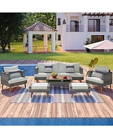 All-Weather 6-Piece Wicker Sofa Set with Double Cushions and Wood Accents