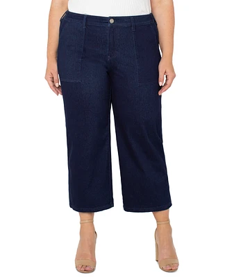 Liverpool Plus Cropped Wide-Leg Denim Cargo Pants