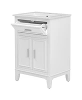 24" Bathroom Vanity with Sink, Bathroom Vanity Cabinet with One Flip Drawer and Doors, Solid Wood and Mdf, White