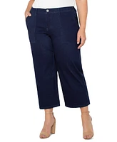 Liverpool Plus Cropped Wide-Leg Denim Cargo Pants