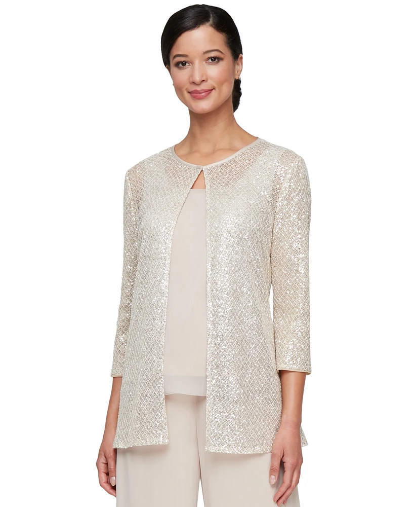 Alex Evenings Women's Sequined 3/4-Sleeve Jacket & Chiffon Shell Set