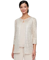 Alex Evenings Women's Sequined 3/4-Sleeve Jacket & Chiffon Shell Set