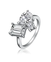 Sterling Silver White Gold Plated with Clear Cubic Zirconia 3-Stone Ring
