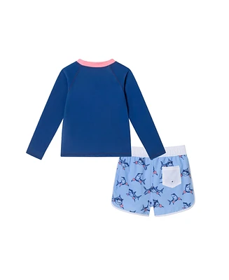 Toddler/Child Boys Navy Shark Graphic Rashguard Set
