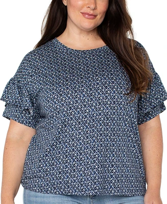 Liverpool Plus Printed Ruffled Half-Sleeve Top