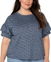 Liverpool Plus Printed Ruffled Half-Sleeve Top