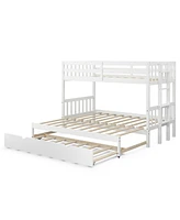 Twin Pull-Out Bunk Bed with Trundle Wooden Ladder