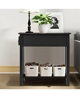 Gymax Set of 2 Nightstand 2 Tier End Bedside Sofa Side Table w/Drawer &Shelf
