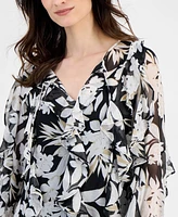 Anne Klein Women's Floral-Print Ruffle-Trim Blouse