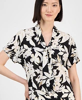 Anne Klein Women's Printed Tie-Neck Blouse