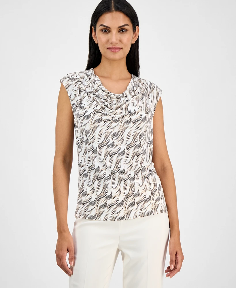 Anne Klein Women's Printed Cowl Neck Cap-Sleeve Top