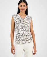 Anne Klein Women's Printed Cowl Neck Cap-Sleeve Top