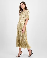 Anne Klein Women's Printed Pleated Pull-On Midi Skirt