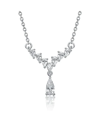 Sterling Silver White Gold Plated with Clear Graduated Cubic Zirconia Y-Necklace
