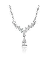 Sterling Silver White Gold Plated with Clear Graduated Cubic Zirconia Y-Necklace
