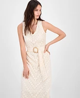Anne Klein Women's Lace Belted Midi Dress