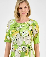 Kasper Women's Floral-Print Belted Fit & Flare Dress, Regular Petite