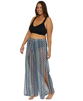 Becca Etc Plus Sundown Stripe Crochet Split-Leg Pants Swim Cover-Up
