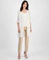 Anne Klein Women's Textured-Knit Open-Knit Roll-Tab-Sleeve Cardigan