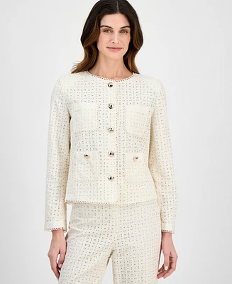 Anne Klein Women's Cotton Eyelet Button-Front Jacket