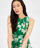Anne Klein Women's Printed Smocked-Bodice Tiered Dress