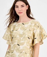 Anne Klein Women's Printed Boat-Neck Flutter-Sleeve Top