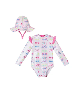 Infant Sunglasses Print Ruffle Back Rashguard w/Hat