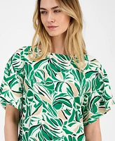 Anne Klein Women's Printed Boat-Neck Short-Sleeve Top
