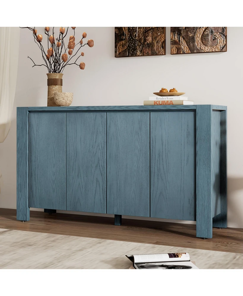 Retro 4-door Sideboard with Distressed Finish and Adjustable Shelves for Dining Room, Kitchen, and Living Room (Navy)