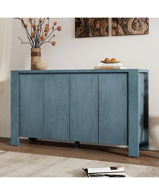 Retro 4-door Sideboard with Distressed Finish and Adjustable Shelves for Dining Room, Kitchen, and Living Room (Navy)