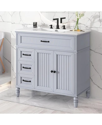 36" Bathroom Vanity with Sink, Bathroom Cabinet with Drawers, Solid Frame and Mdf Board, One Package, Grey